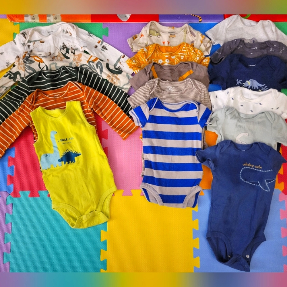 Carters 12 Month Old Boy Blothes Onesie Assortment 16 Piece Set Long & Short